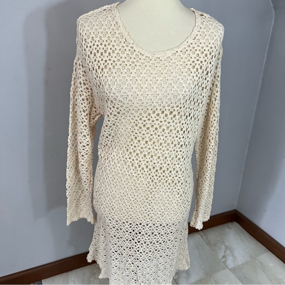 Vintage ecru white cotton crochet swimsuit coverup resortwear beach vacay swim - Picture 7 of 11
